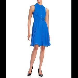 Karl Lagerfeld Cobalt Shirred Chiffon Shirtdress